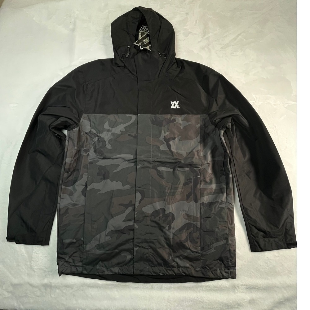 Dixxon Mens L Jacket Black Camo Rain Hooded Windbreaker Vented